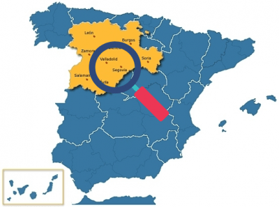 Navalmanzano en Castilla y León, dentro del mapa de España